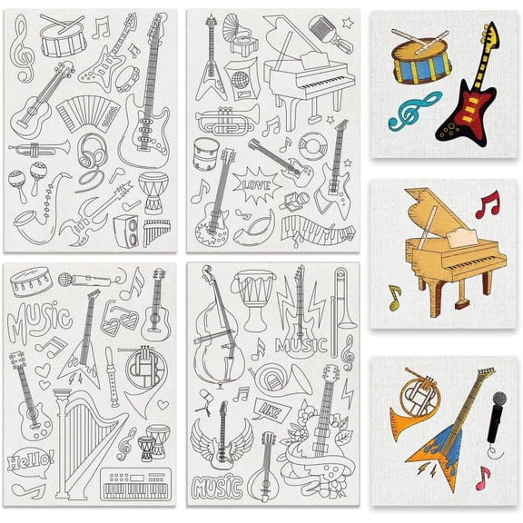 4 Sheets 76Pcs Music Water Soluble Embroidery Patterns Guitar Hand Sewing Stabilizers Stick and Stitch Embroidery Paper