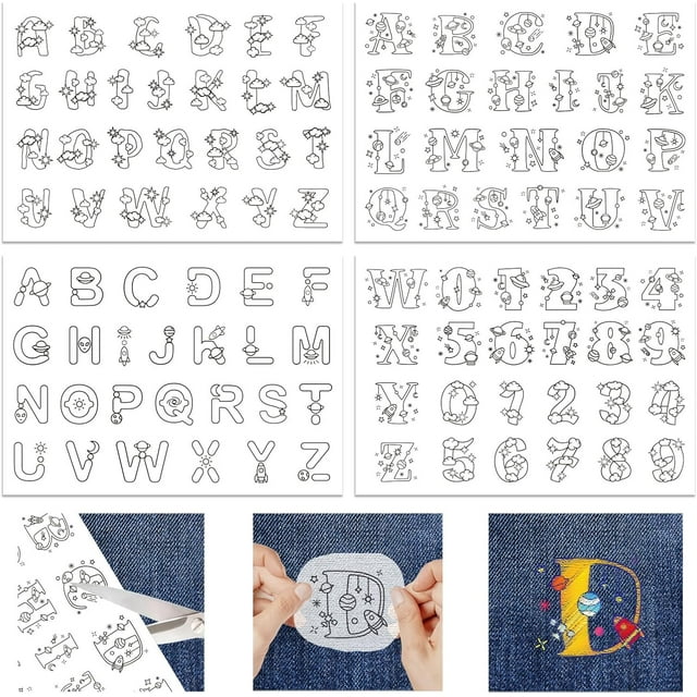 4 Sheets 92Pcs Cosmic Letter Stick and Stitch Water Soluble