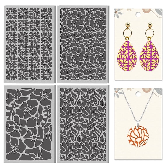 4 Sheets Abstract Flowers Elements Clay Texture Mat Artistic Pattern Covered Polymer Clay Texture Sheets DIY Tools