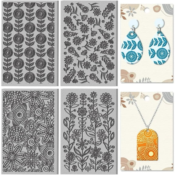 4 Sheets Abstract Flowers Polymer Clay Texture Mat Clay Modeling Pattern Pad Geometric Flowers Texture Sheets DIY