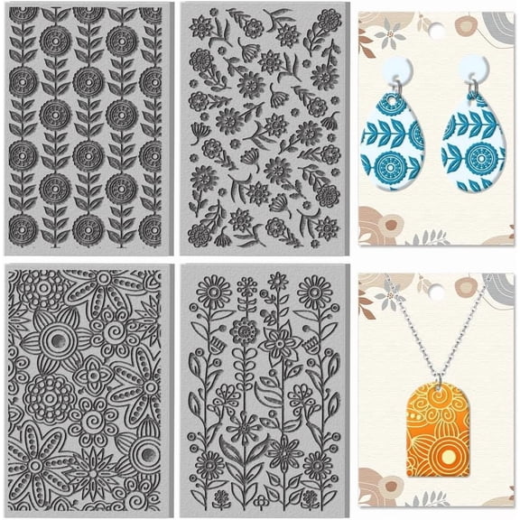 4 Sheets Abstract Flowers Polymer Clay Texture Mat Clay Modeling Pattern Pad Geometric Flowers Texture Sheets