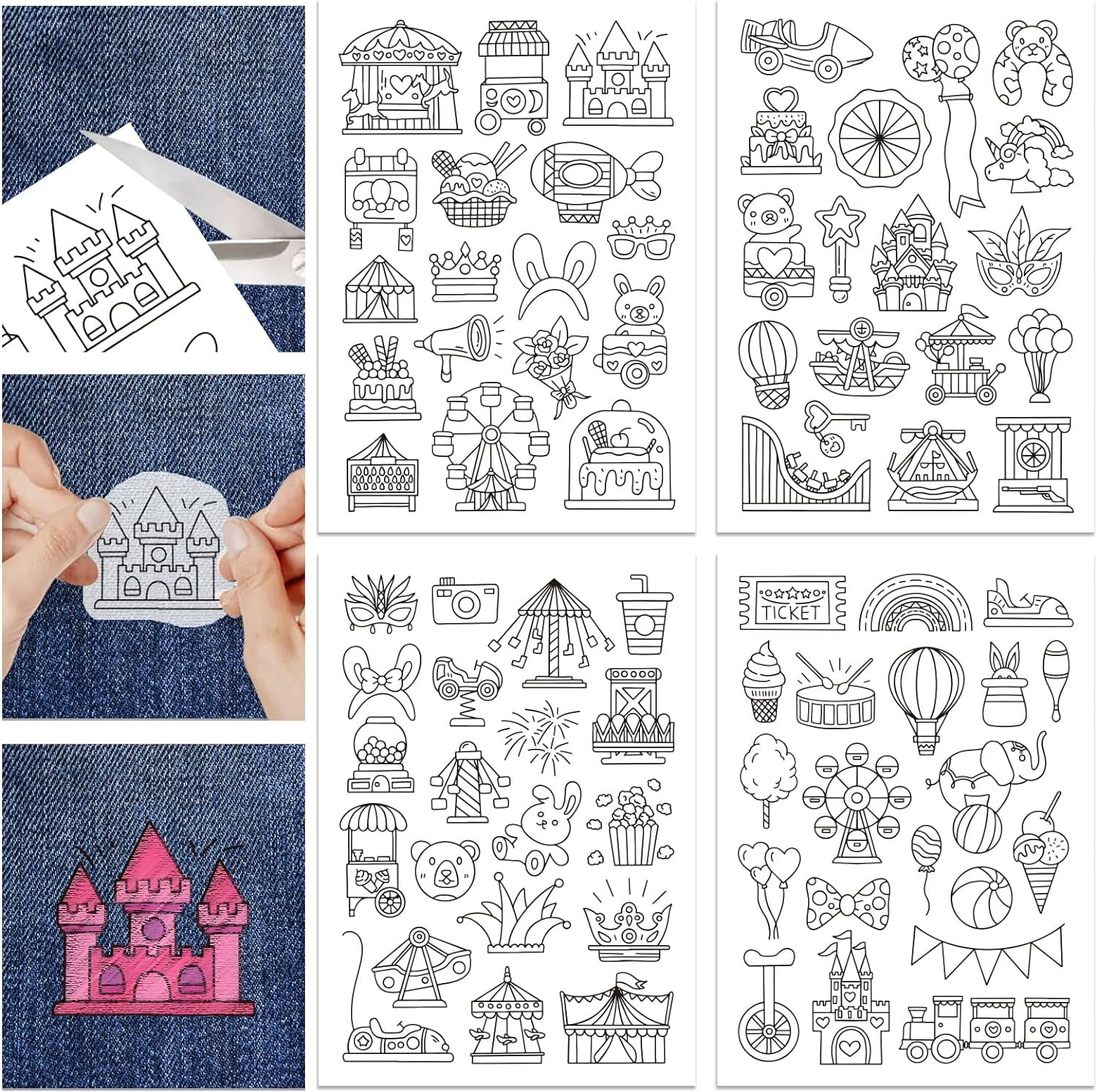Embroid Effect Sticker 4 Sheets Amusement Park Hand Sewing Stabilizers Water Soluble ...