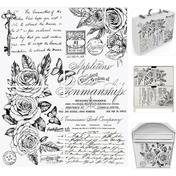 4 Sheets Black Letter Theme Rub On Transfer Stickers Sketching Style Flower Decals for DIY Scrapbooking Photo Albums Furniture,11.8 * 9.45in