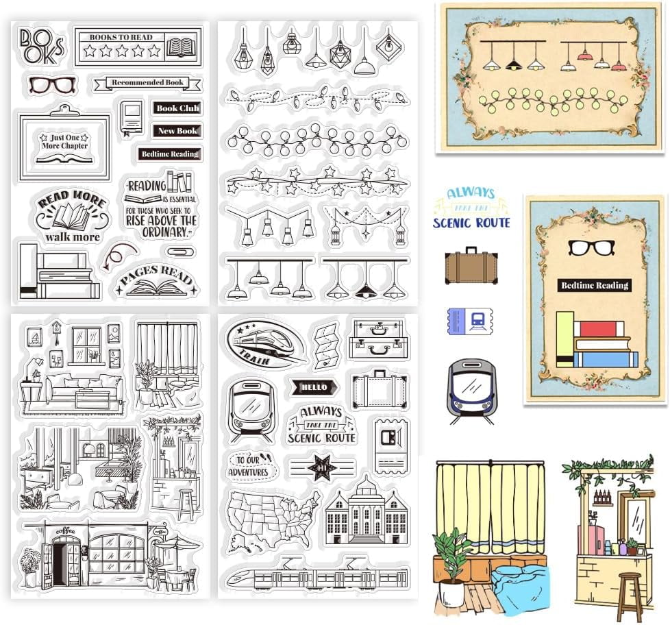 4 Sheets Books Clear Stamps DIY for DIY Scrapbooking Travel Silicone ...