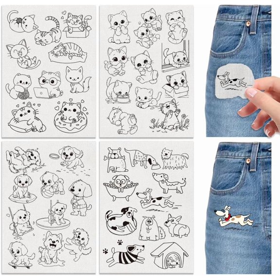 4 Sheets Cat Dog Water Soluble Embroidery Stabilizers 11.69x8.27 Inches Stick and Stitch Embroidery Paper Adhesive Embroidery Transfer Paper for Hand Sewing Lover Beginners colorful
