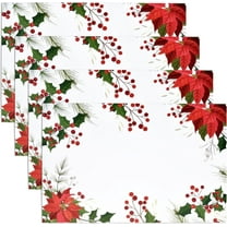 4 Sheets Christmas Placemats Set - 12 x 18 Inch  Placemats Christmas Poinsettia Flower Table Mats for Dining Table Setting Holiday Party Supplies
