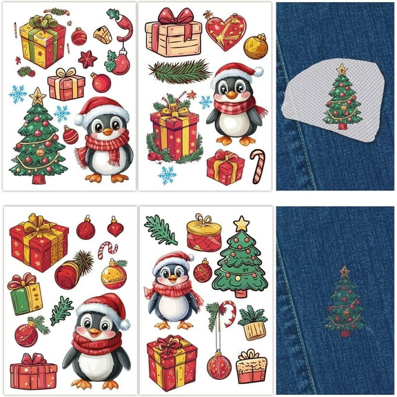 4 Sheets Christmas Water Soluble Embroidery Patterns Penguin Snowflake Pine Sewing Stick and Stitch A4 Transfers Fabric Stabilizers Wash Away Pre-Printed Self Adhesive