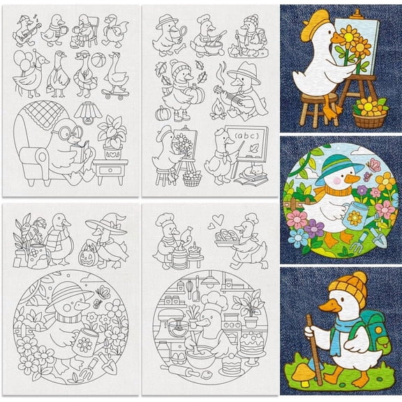 4 Sheets Cloth Stick and Stitch Embroidery Patterns Non-woven Fabrics Water Soluble Embroidery Stabilizers Duck 297x210mmm Craft Supplies