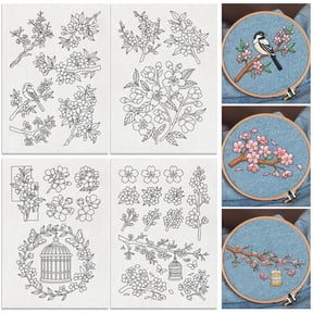 4 Sheets Cloth Stick and Stitch Embroidery Patterns Non-woven Fabrics Water Soluble Embroidery Stabilizers March Cherry Blossom 297x210mmm
