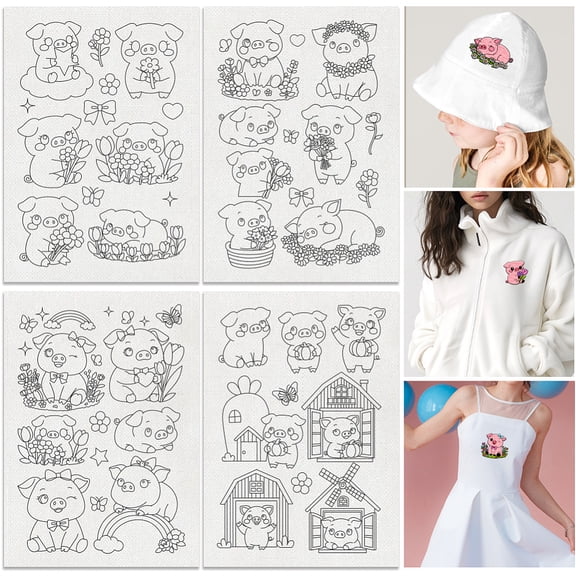 4 Sheets Cloth Stick and Stitch Embroidery Patterns Non-woven Fabrics Water Soluble Embroidery Stabilizers Pig 297x210mmm