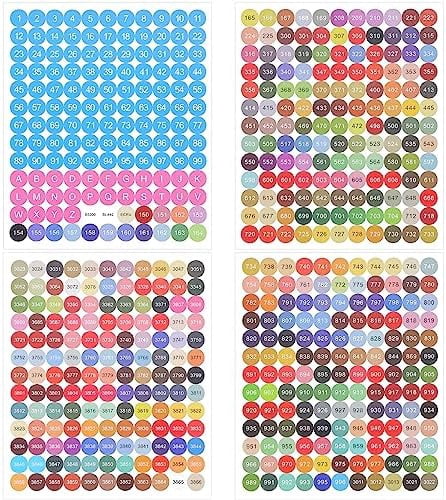4 Sheets Color Number Stickers Dmc 447 Round Diamond Labels Painting ...