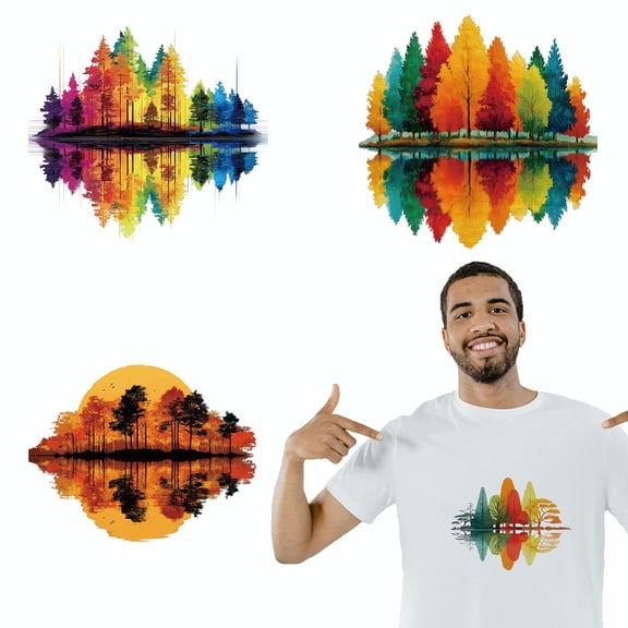 4 Sheets Colorful Forest Iron on Stickers Colorful Woods and Reflections Print Transfer Stickers Decals