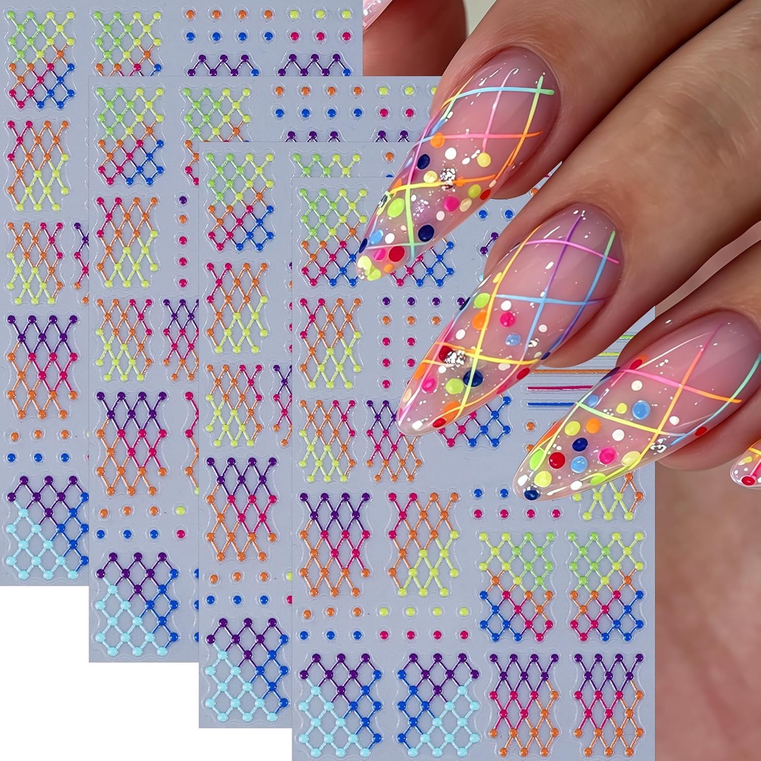4 Sheets Colorful Line Art Stickers Polka Dot 5D Embossed Self-Adhesive ...