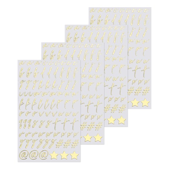 4 Sheets Cursive Letter Stickers for Resin Nails 3D Small Gold Alphabet Sticker Metallic Alloy for Epoxy Resin