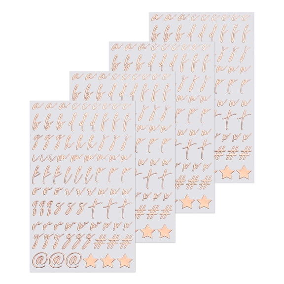 4 Sheets Cursive Letter Stickers for Resin Nails 3D Small Rose Gold Alphabet Sticker Metallic Alloy for Epoxy Resin