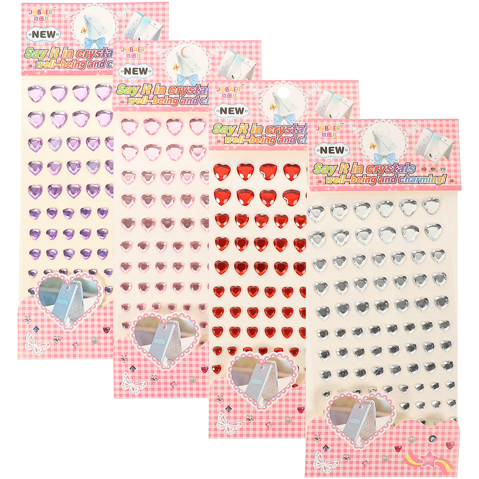 4 Sheets DIY Crystal Drill Stickers Jewel Bling Rhinestone Arts and Crafts Adhesive Gems