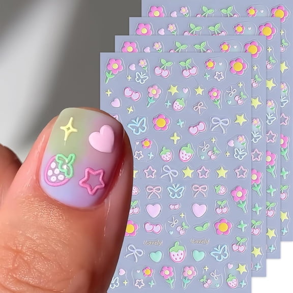 4 Sheets Easter Nail Stickers Cute Rabbit Nail Decals Spring Embossed Flower Nail Art Stickers Easter Egg Bunny Nail Design Manicure Accessories for Women Manicure Holiday Nail Decorations Supplies