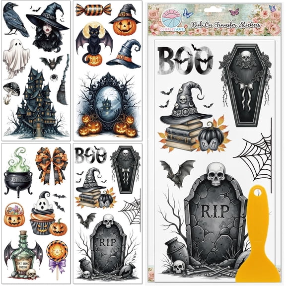 4 Sheets Elements Colorful Rub on Transfers Furniture Decor Transfer Stickers 11.8x5.9inch Pumpkins Decals Stickers
