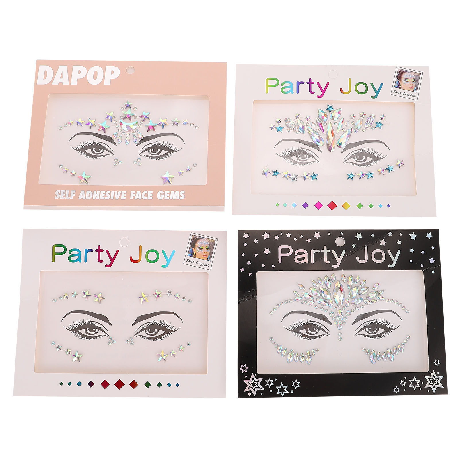 4 Sheets Face Jewels Stick on Eye Eyebrow Gems Stickers Facial Rhinestone Decal