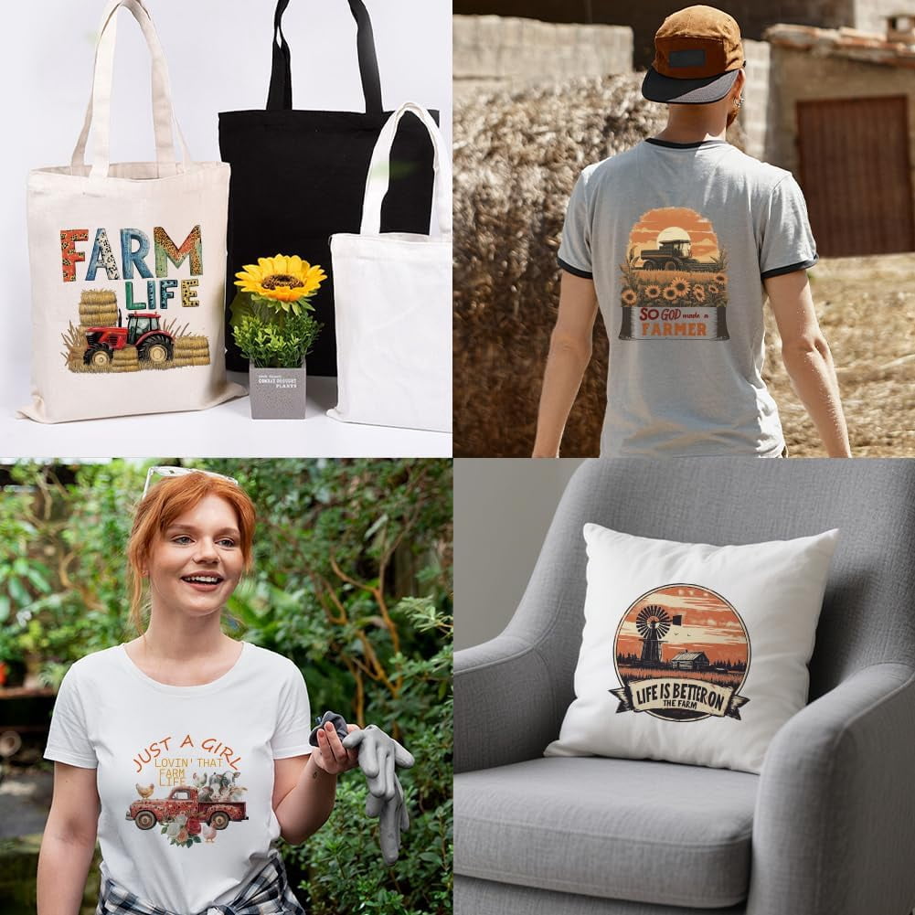 4 Sheets Farm Theme Cloth Iron on Stickers Farm Elements Pattern Heat ...