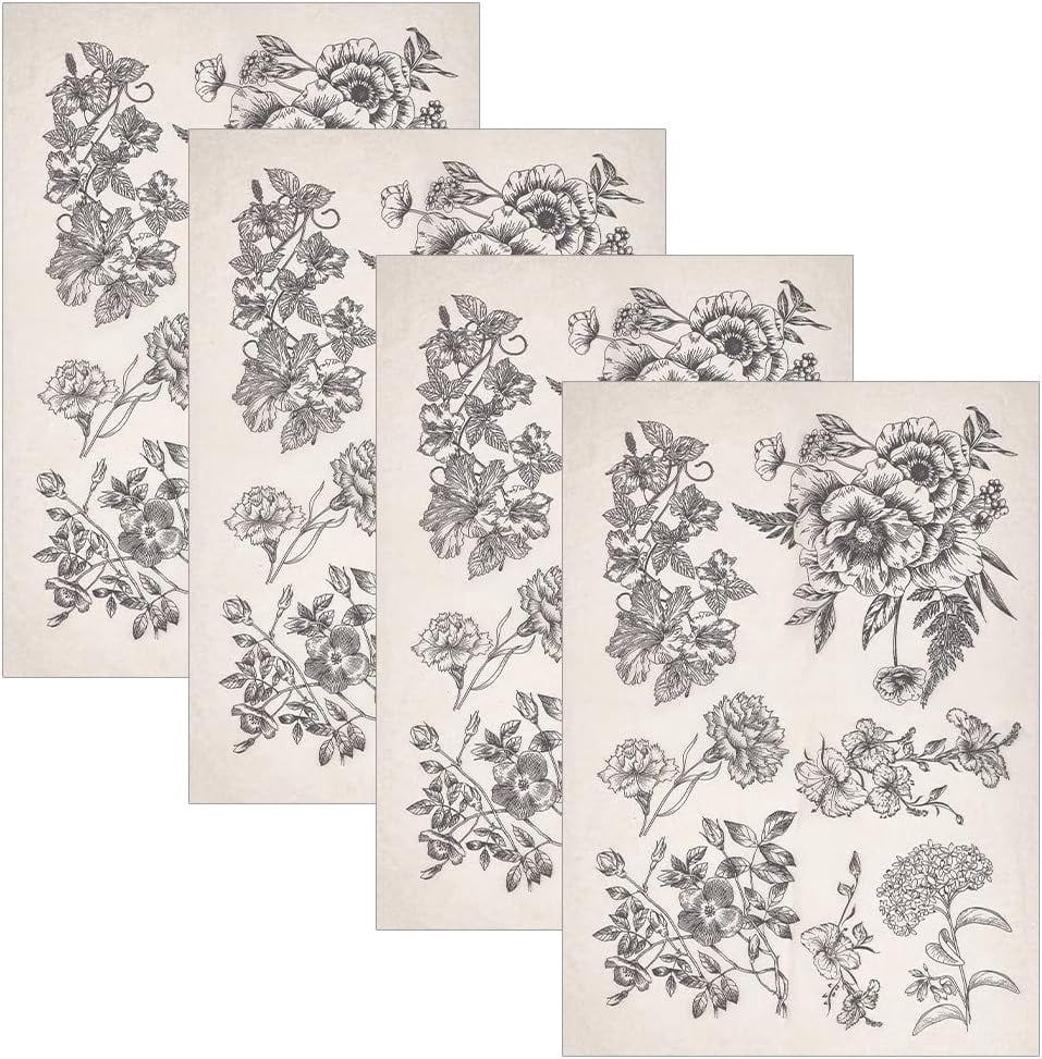 4 Sheets Flower Ceramic Clay Transfer Paper Ceramic Decals 21x15 Inch ...