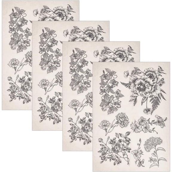 4 Sheets Flower Ceramic Clay Transfer Paper Ceramic Decals 21x15 Inch Porcelain Underglaze Transfers Tile Decals Pottery Underglaze Paper DIY