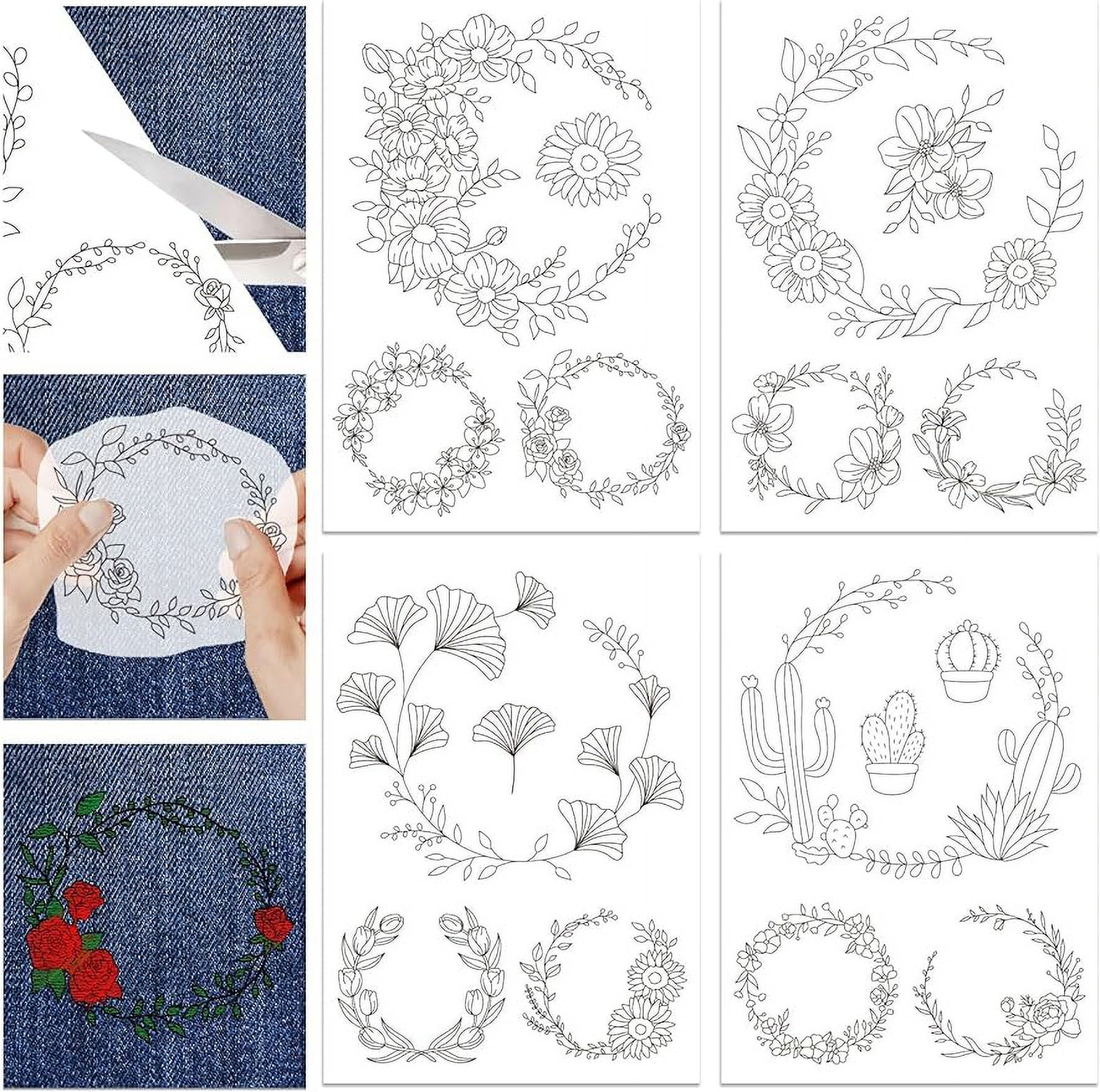 4 Sheets Flower Leaf Wreath Pattern Water Soluble Hand Sewing Stabilizers for Fabric Embroidery Stitch Practice - Walmart.com 4-sheets-flower-leaf-wreath-pattern-water-soluble-hand-sewing-stabilizers-for-fabric-embroidery-stitch-practice-walmart-com
