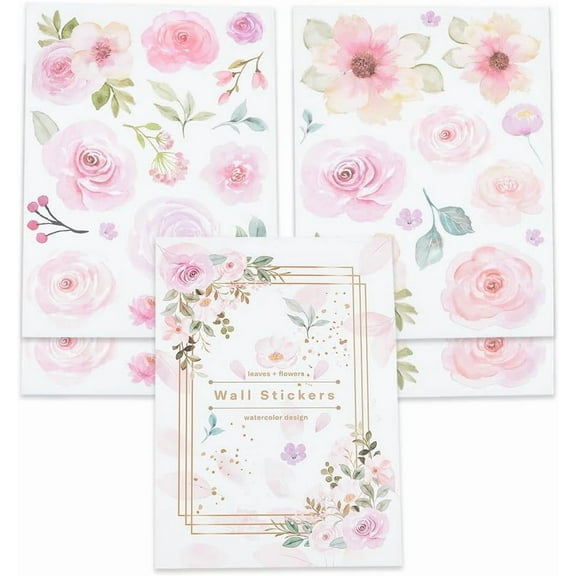 4 Sheets Flower Wall Decal Stickers PVC Waterproof Self Adhesive Wall Decals Removable Rectangle