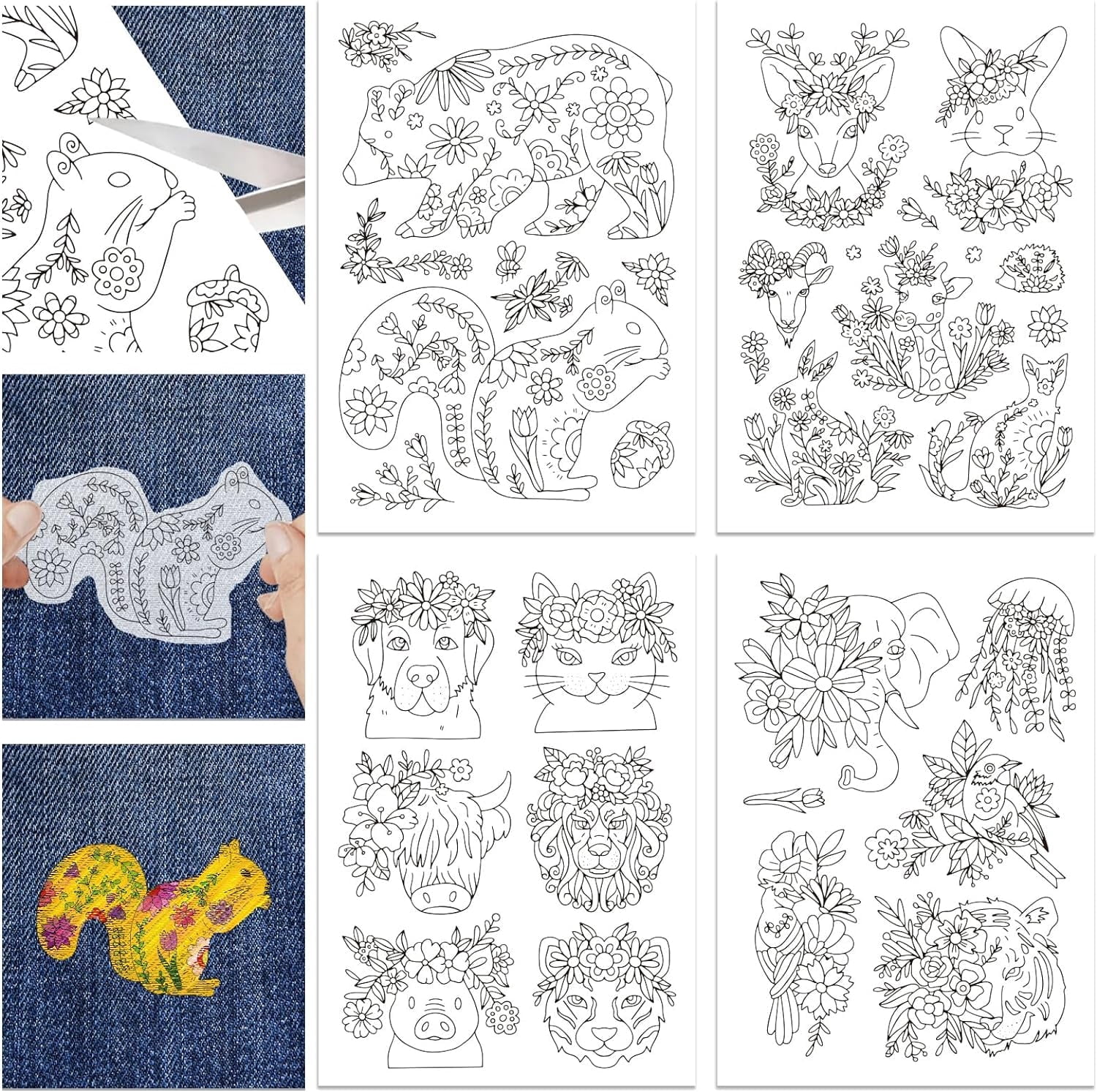 4 Sheets Flowers Animals Pattern Water Soluble Hand Sewing Stabilizers ...