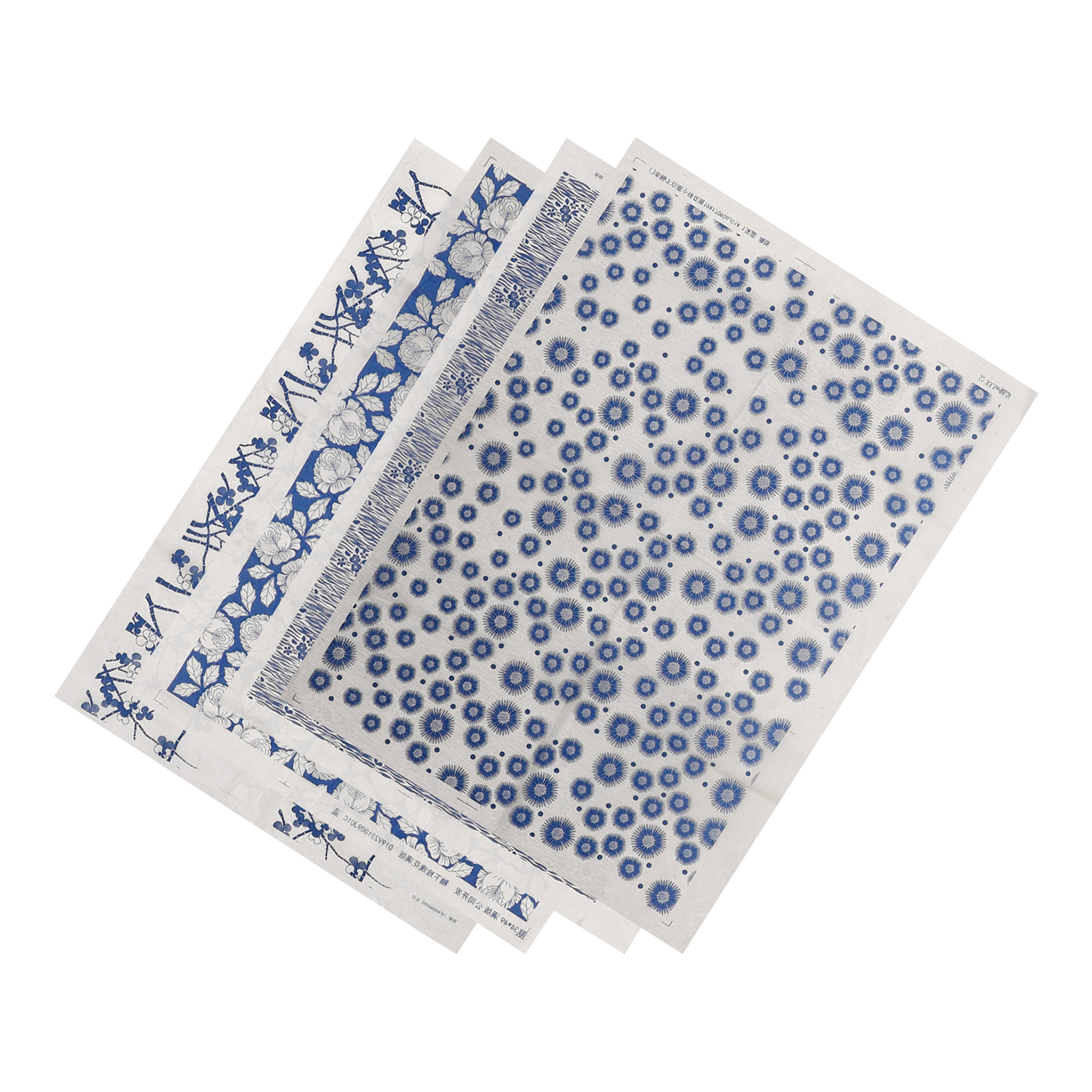 4 Sheets Flowers Paper Underglaze Blue and White Stickers Clay Ceramic