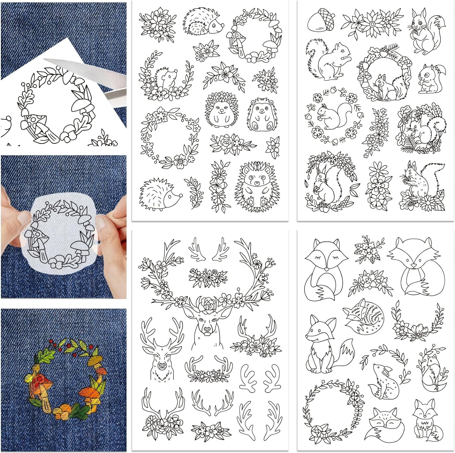 Embroid Effect Sticker 4 Sheets Forest Animals Water Soluble Hand Sewing Stabilizers for ...