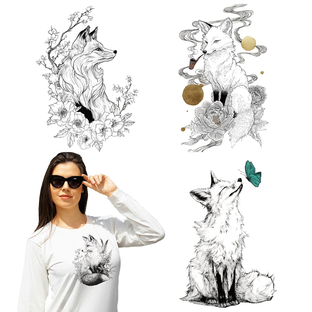 Foxing Sticker 4 Sheets Fox Pattern Iron on Stickers Sketch Fox Print Transfer ...