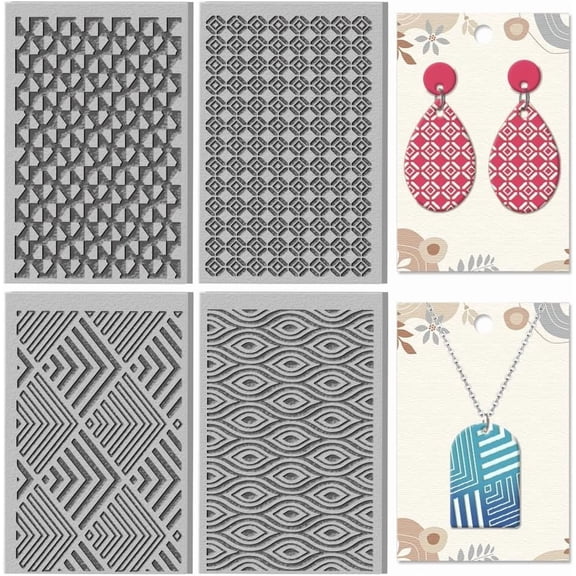 4 Sheets Geometric Clay Texture Mat Artistic Wave Seamless Pattern Polymer Clay Texture Sheets DIY Tools