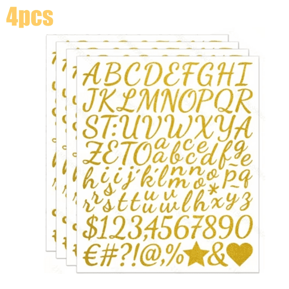 4 Sheets Glitter Alphabet Stickers, Self Adhesive Waterproof Vinyl ABC Letters for Crafts, Gold