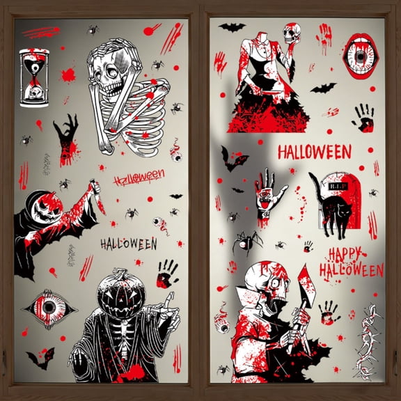 4 Sheets Halloween Ghost Crow Stickers Window Clings, Reusable & Removable Electrostatic Spooky Window Wall Decals Halloweem Decor for Home Classroom Shop Indoor Halloween Party Door Decorations