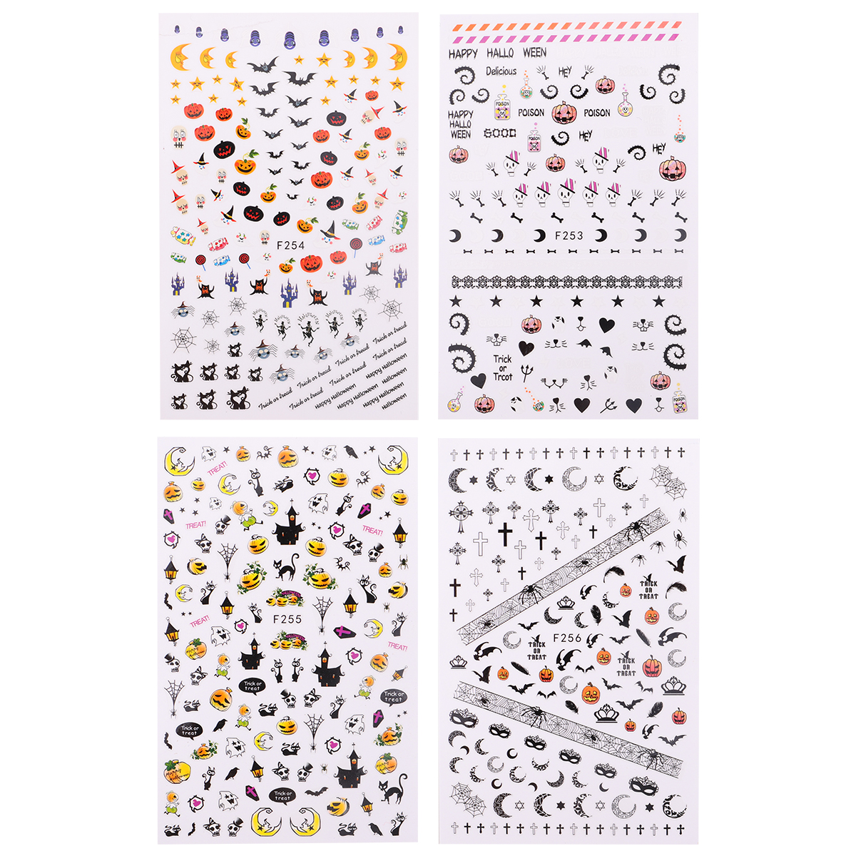 4 Sheets Halloween Spider Nail Decal Funny Nail Sticker DIY Nail Art