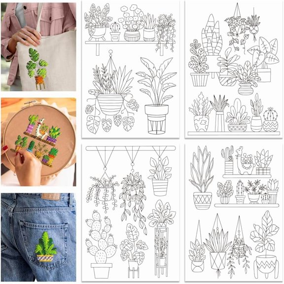 4 Sheets Hanging Basket Potted Plants Water Soluble Stabilizer Hand Embroidery