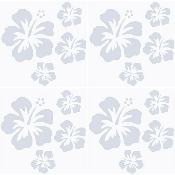 4 Sheets Hibiscus Flower Car Sticker White Hawaiian Stickers and Decals Reflective Stickers Waterproof Vinyl Automotive Exterior Decor