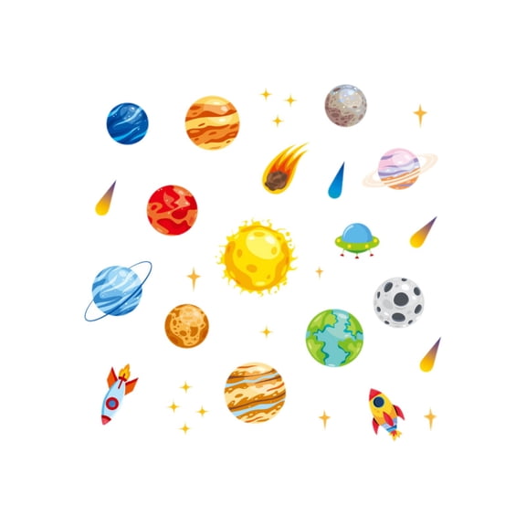4 Sheets Holographic Solar System Planet Stickers with Sun & Stars, Removable Space Themed Adhesive Decals, Waterproof Craft Stickers for Scrapbooking, Cardmaking, Kids Bedroom Wall Decor