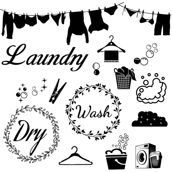 4 Sheets Laundry Wall Stickers Laundry Room Decor Signs Vinyl Sticker Decal Wash Dry Fold Repeat Wall Quote Decor Cloth Display 4 Style Decoration for Laundry Room 11.4x7.9 Inch