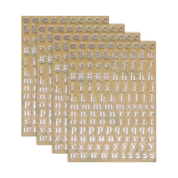 4 Sheets Letter Stickers 0.18" 3D Mini Letter Stickers Alloy Self Adhesive Alphabet Stickers (Silver, Lowercase)