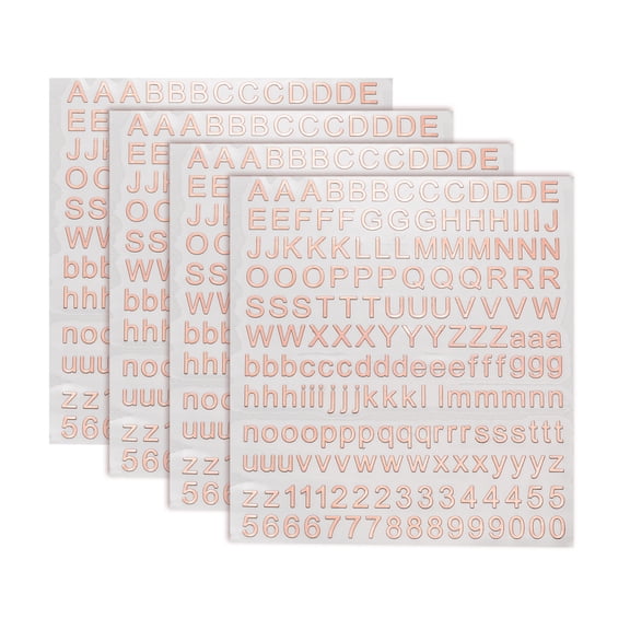 4 Sheets Letter Stickers 0.28" 3D Mini Letter Stickers Alloy Self Adhesive Alphabet Stickers (Rose Gold, Uppercase)