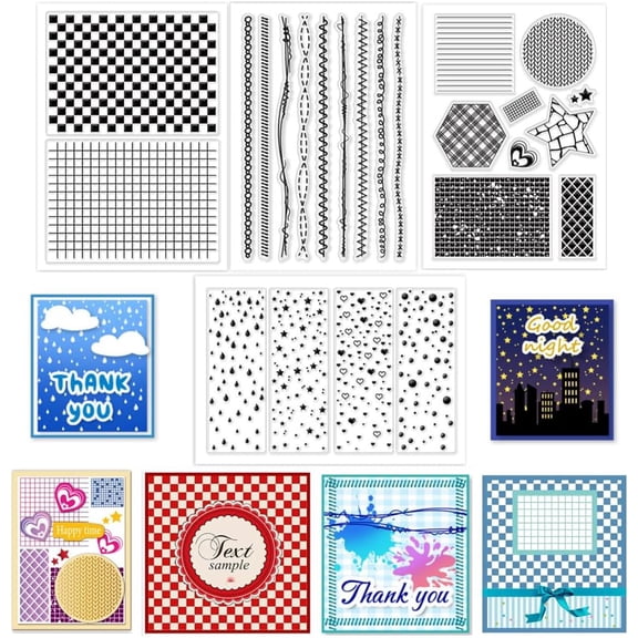 4 Sheets Mix Texture Clear Stamps for Card Making Clear Silicone Stamp Lines Transparent Craft Seal Stamp Grid Rubber Stamp for Photo Scrapbooking Painting Crafting Album Journal Decor