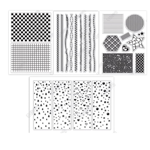 4 Sheets Mix Texture Clear Stamps for Card Making Clear Silicone Stamp Lines Transparent Craft Seal Stamp Grid Rubber Stamp