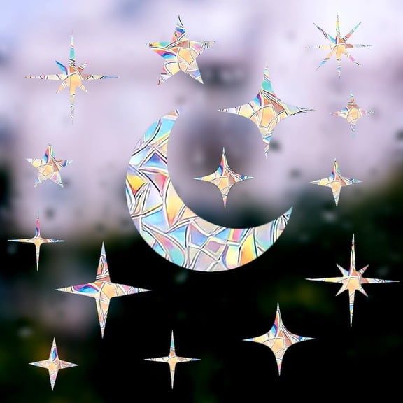 4 Sheets Moon Window Cling Stickers Stars Suncatcher Sticker Planet Universal Windows Film Prismatic Non Adhesive Anti-Collision Sun Catcher Decals for DIY