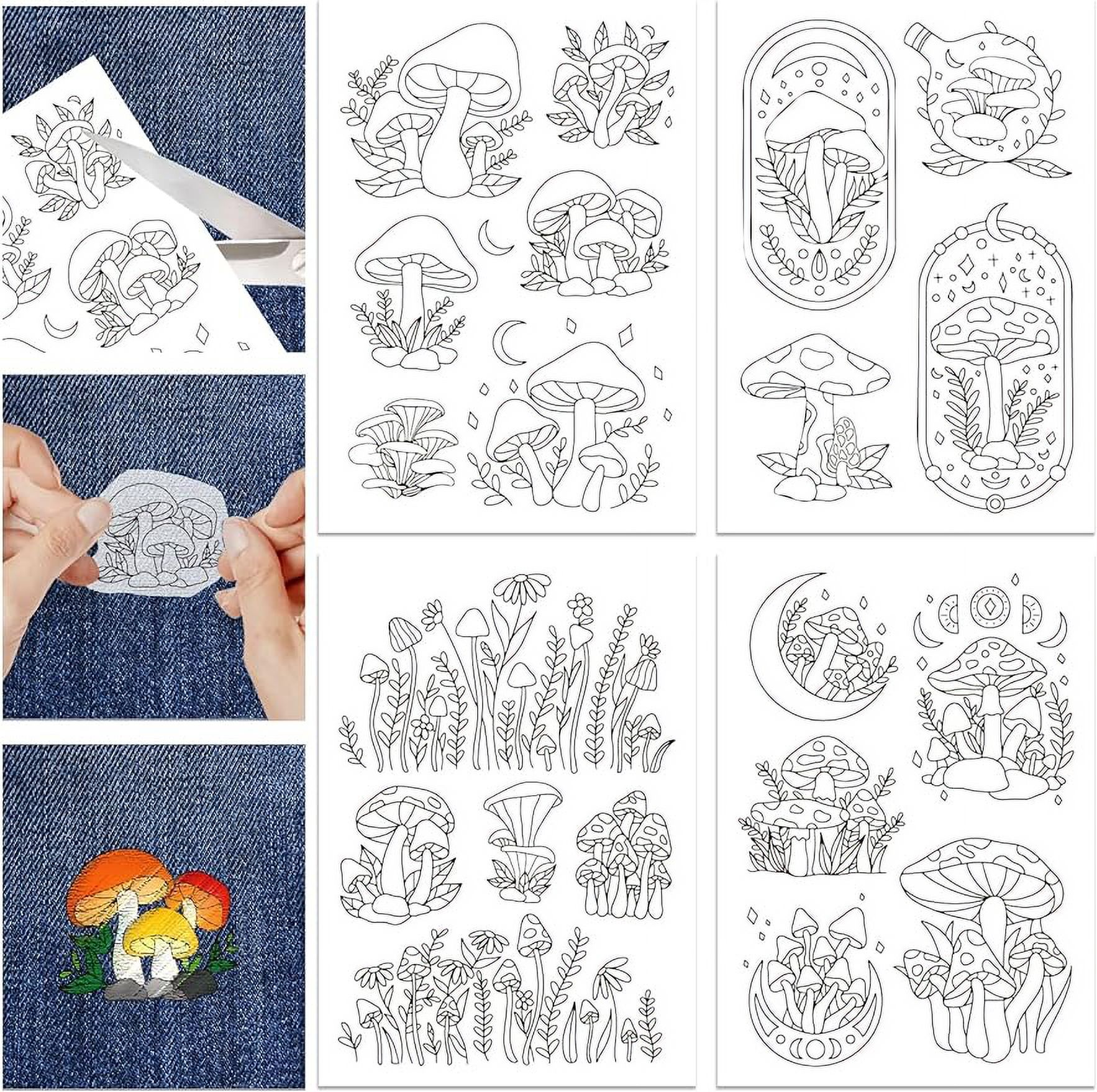 4 Sheets Mushroom Plants Water Soluble Stabilizer Hand Sewing