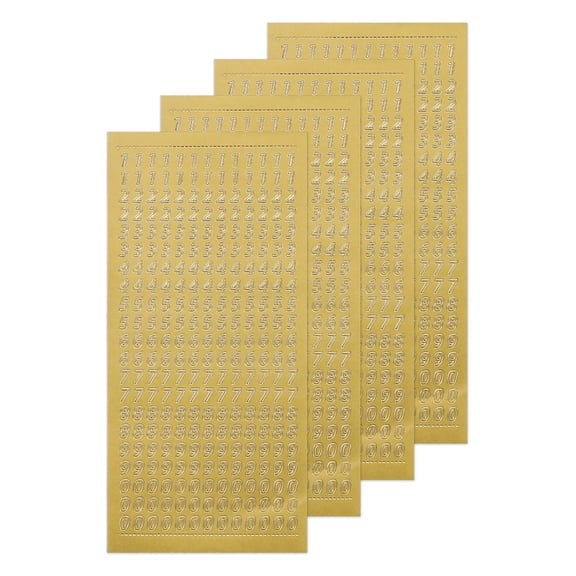 4 Sheets Nail Number Stickers Waterproof 3D Small Number 0 to 9 Self Adhesive for Photo Scrapbook, Gold