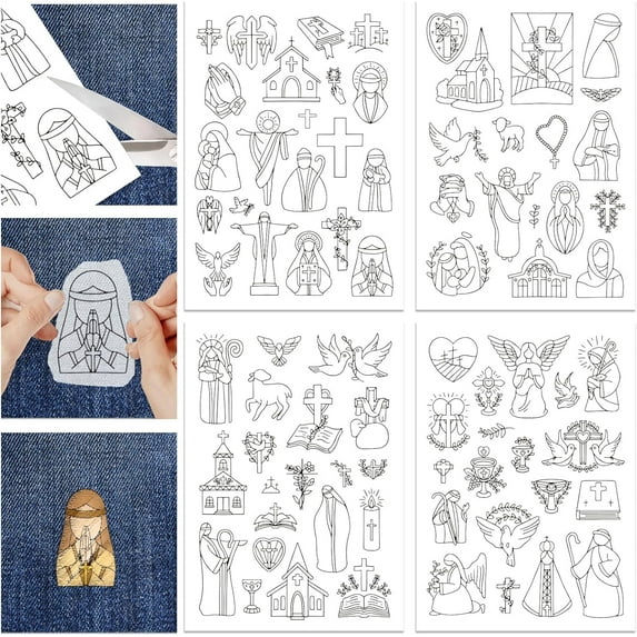 4 Sheets Nativity Pattern Water Soluble Embroidery Hand Sewing Stabilizers for Fabric Stitch Practice Embroidery Stickers Wash Away Stabilizers for Embroidery Beginners Lovers DIY