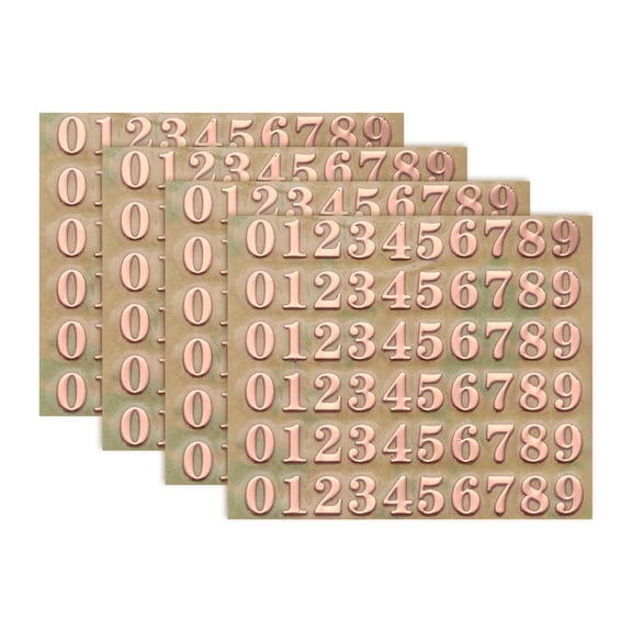 4 Sheets Number Stickers 0.12" 3D Mini Number Stickers Alloy Self Adhesive Number Stickers (Rose Gold)