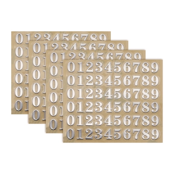 4 Sheets Number Stickers 0.18" 3D Mini Number Stickers Alloy Self Adhesive Number Stickers (Silver)